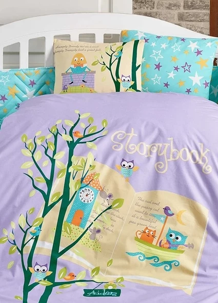 Hobby Poplin %100 Doğal Pamuk Bebek Nevresim Takımı-Dream Clock Mor - 2