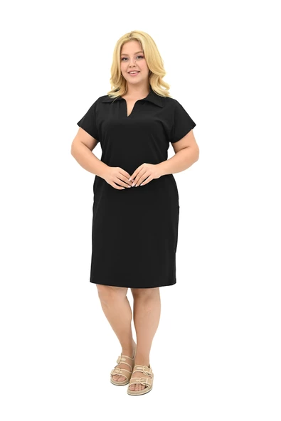 Kadın Büyük Beden Gömlek Yaka Elbise 5263-25 - 4