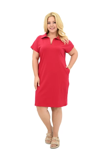 Kadın Büyük Beden Gömlek Yaka Elbise 5263-25 - 7