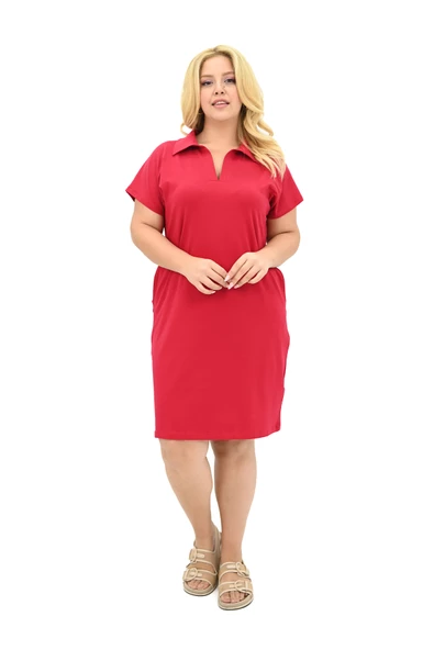 Kadın Büyük Beden Gömlek Yaka Elbise 5263-25 - 9