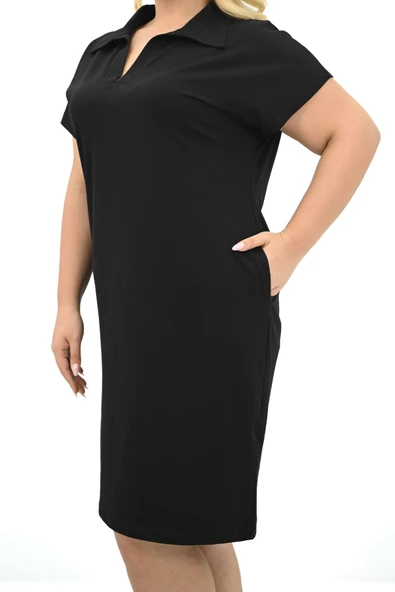 Kadın Büyük Beden Gömlek Yaka Elbise 5263-25 - 6