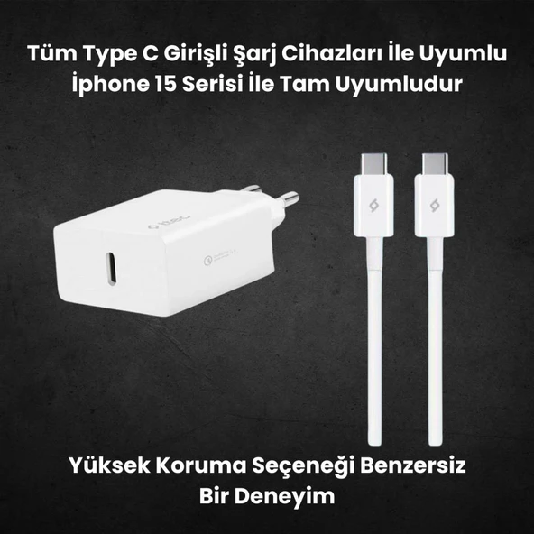 Ttec 20W PD Type C Girişli Şarj Adaptörü ve 1.2 Metre 65W  Type C Şarj Kablosu, Akım ve Isı Korumalı - 2