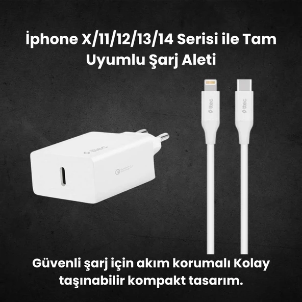 Ttec 20W PD Type C Girişli Şarj Adaptörü ve 1.2 Metre İphone Lightning Şarj Kablosu, Akım ve Isı Korumalı - 3