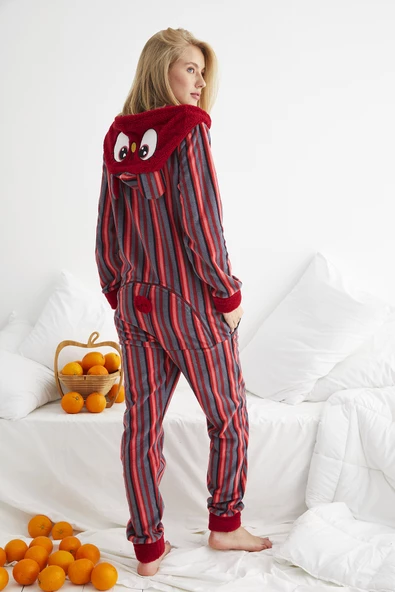 Fermuar Detaylı Kışlık Welsoft Polar Kadın Tulum Pijama Takımı - 11