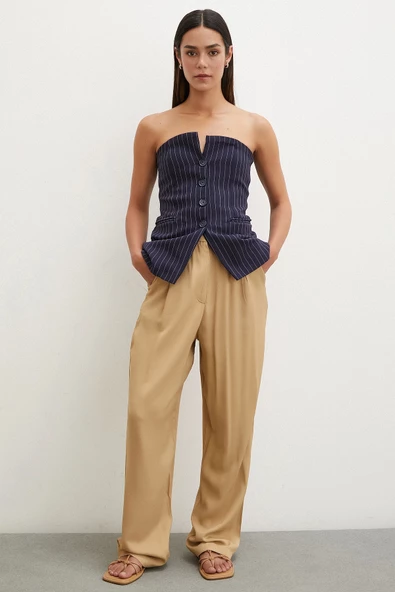 Çizgili Straplez Yelek Lacivert - Resim 2