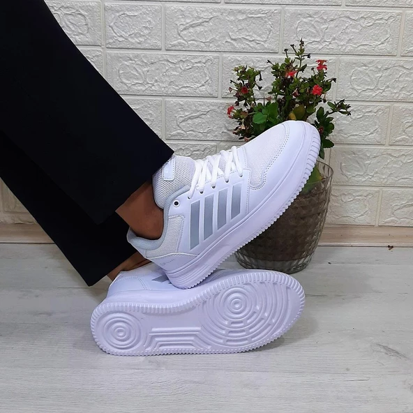 Bestof 074 Beyaz-beyaz Sneaker Düz Taban Hafif Rahat Spor Çift Ayakkabısı - 2