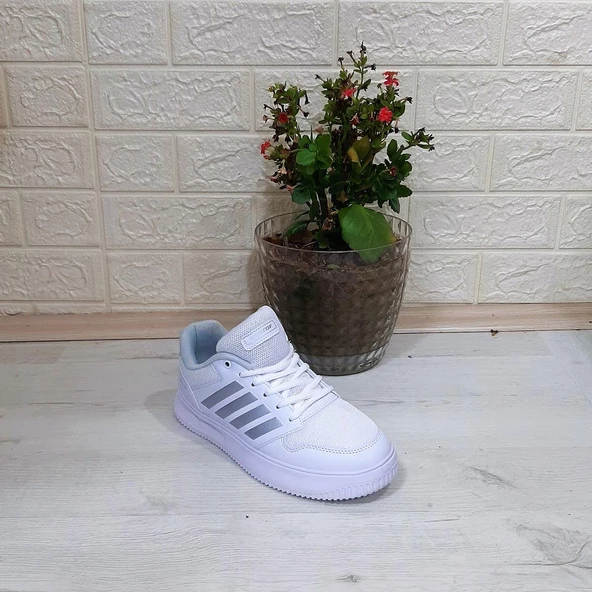 Bestof 074 Beyaz-beyaz Sneaker Düz Taban Hafif Rahat Spor Çift Ayakkabısı - 8