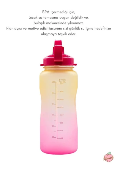 Fitmart Celebrty - 2.2 Litre Motivasyonlu Tritan Su Şişesi - Bpa Içermez - 2