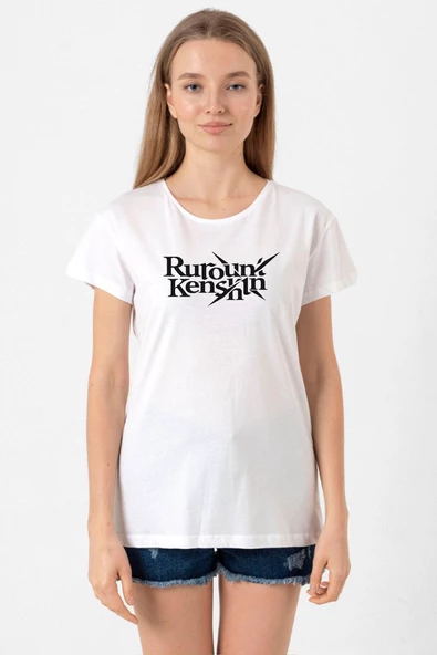 Rurouni Kenshin Letter Logo Beyaz Kadın Bisikletyaka Tshirt