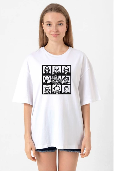 The Psycho Bunch Beyaz Kadın Oversize Tshirt