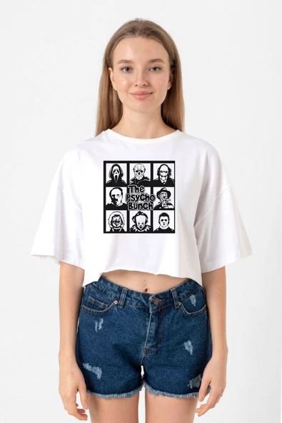 The Psycho Bunch Beyaz Kadın Crop Tshirt ürün görseli 1