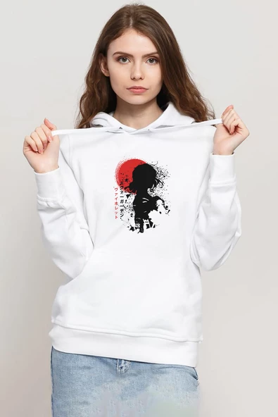Violet Evergarden Anime Dark Poster Beyaz Kadın 3ip Kapşonlu Sweatshirt