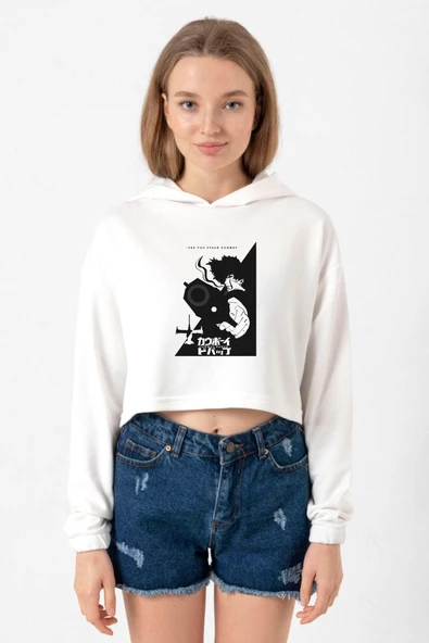 Cowboy Bebop Spike See You Space Cowboy Ekru Kadın Crop Kapşonlu