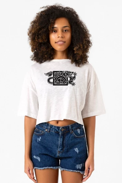 The Wheel Of Time Dragon Minimal Beyaz Kırçıllı Kadın Crop Tshirt