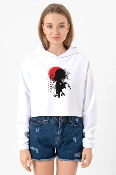 Violet Evergarden Anime Dark Poster Beyaz Optik Kadın Crop Kapşonlu ürün görseli 1