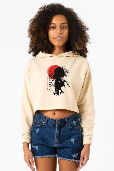 Violet Evergarden Anime Dark Poster Bej Kadın Crop Kapşonlu ürün görseli