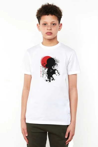 Violet Evergarden Anime Dark Poster Beyaz Çocuk Bisikletyaka Tshirt