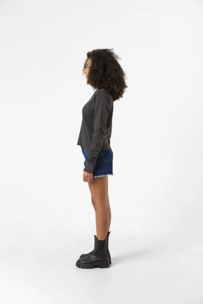Dark Mono Füme Ekstra Uzunkol Sweatshirt - 3