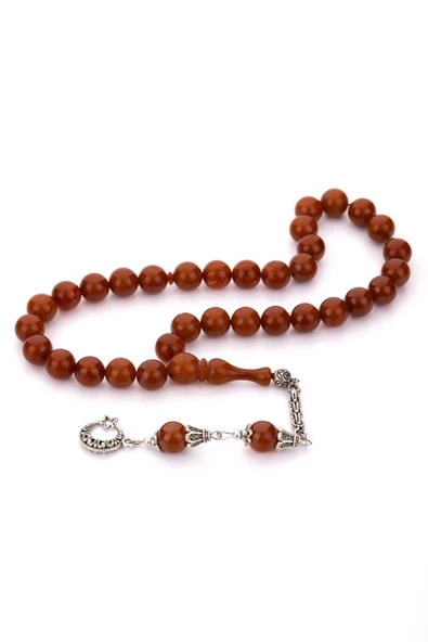 Koyu Kahve Küre Toz Kehribar Tesbih - 2