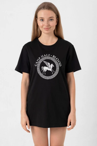 Percy Jackson Camp Half Blood Siyah Kadın Oversize Tshirt