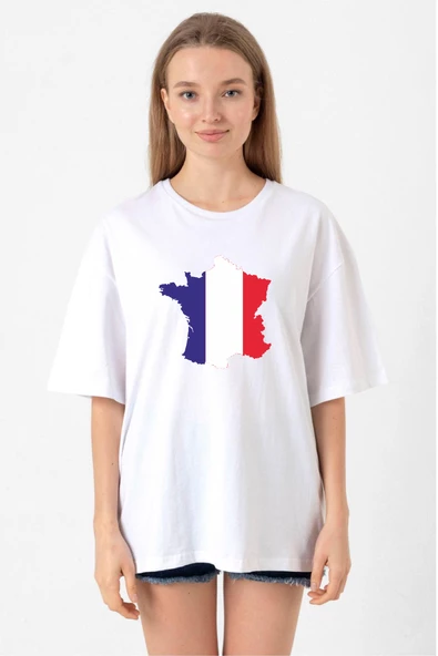 Euro 24 France Beyaz Kadın Oversize Tshirt