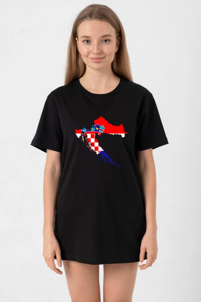 Euro 24 Croatia Siyah Kadın Oversize Tshirt ürün görseli 1