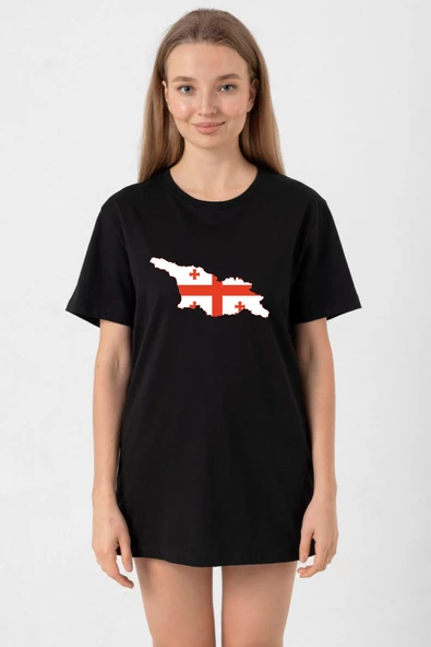 Euro 24 Georgia Siyah Kadın Oversize Tshirt ürün görseli 1