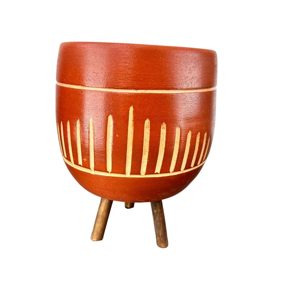 Bitki Tasarımı  Dik Çizgi Desenli Toprak Saksı Saksılık Salon Çiçeklik 3 Ayaklı - 19 CM - Resim 4