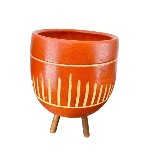 Bitki Tasarımı  Dik Çizgi Desenli Toprak Saksı Saksılık Salon Çiçeklik 3 Ayaklı - 19 CM - Resim 5