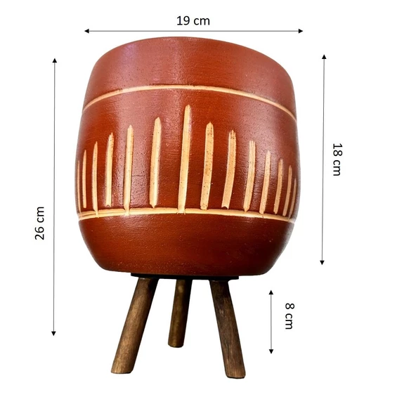 Bitki Tasarımı  Dik Çizgi Desenli Toprak Saksı Saksılık Salon Çiçeklik 3 Ayaklı - 19 CM - Resim 2