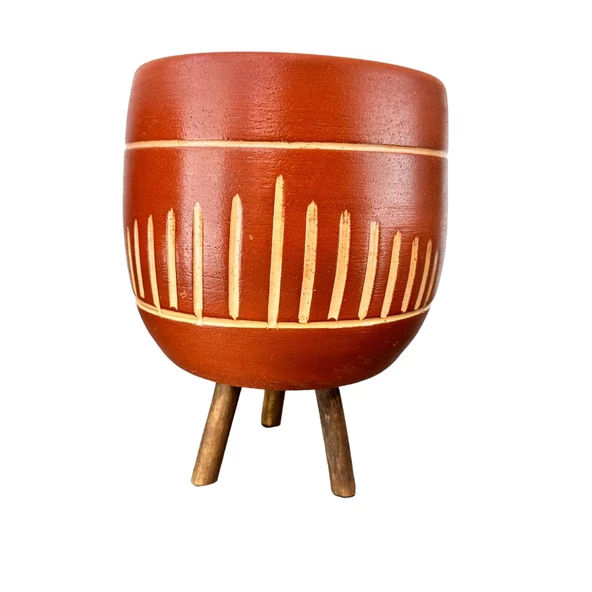 Bitki Tasarımı  Dik Çizgi Desenli Toprak Saksı Saksılık Salon Çiçeklik 3 Ayaklı - 19 CM ürün görseli