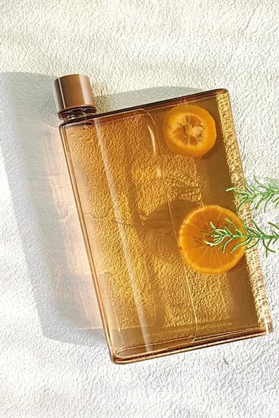 A5 Bottle Motivasyon Su Matarası Şeffaf Orange Notebook Taşınabilir Sporcu Suluk Su Şişesi 350ml - 3