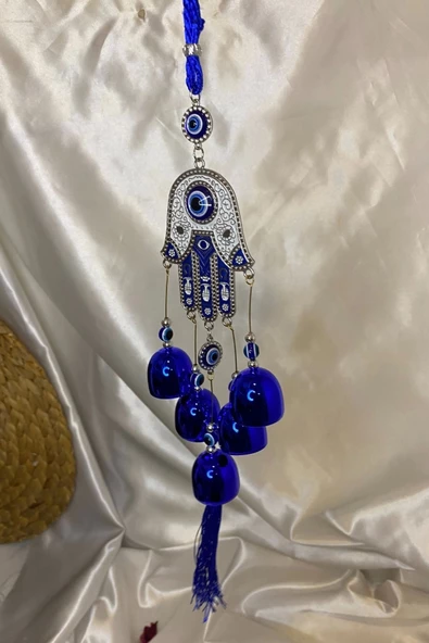 Deprem Zili Çanı Duvar Rüzgar Çanı Zili Feng Shui Ejderha Yılı Koruyucu Telkari Fatıma Eli 5 Çanlı Nazar Boncuğu Objeli - Resim 5