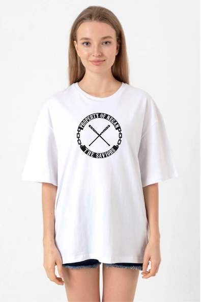 The Walking Dead Property Of Negan Beyaz Kadın Oversize Tshirt