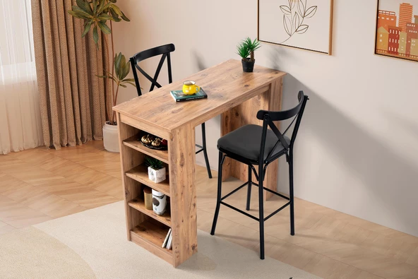 Vista Eylül Bar Raflı Mutfak Masa Takımı 50x120 - 12