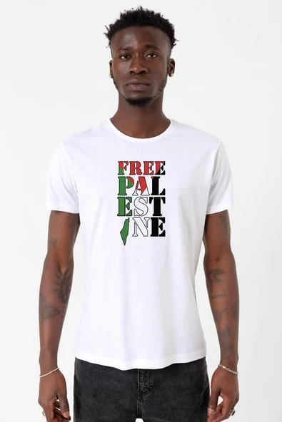 Free Palestine Beyaz Erkek Bisikletyaka Tshirt
