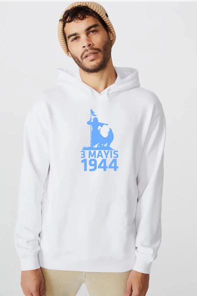 3 Mayıs Türkçülük Günü Beyaz Erkek 3ip Kapşonlu  Sweatshirt