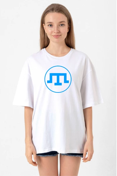 Kırım Tatar Tamga Beyaz Kadın Oversize Tshirt ürün görseli 1
