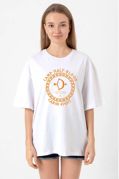 Camp Half Blood Artemis Beyaz Kadın Oversize Tshirt ürün görseli 1
