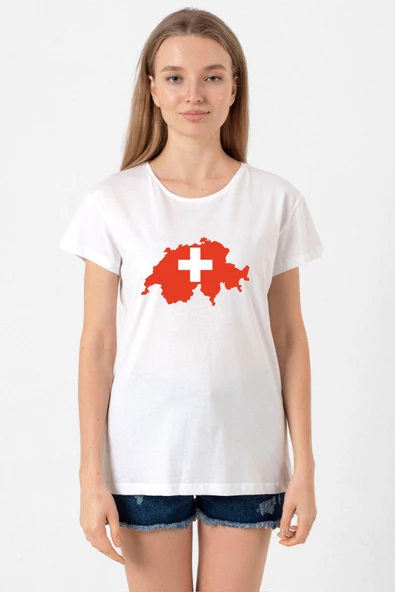 Euro 24 Switzerland Beyaz Kadın Bisikletyaka Tshirt