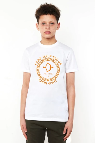 Camp Half Blood Artemis Beyaz Çocuk Bisikletyaka Tshirt