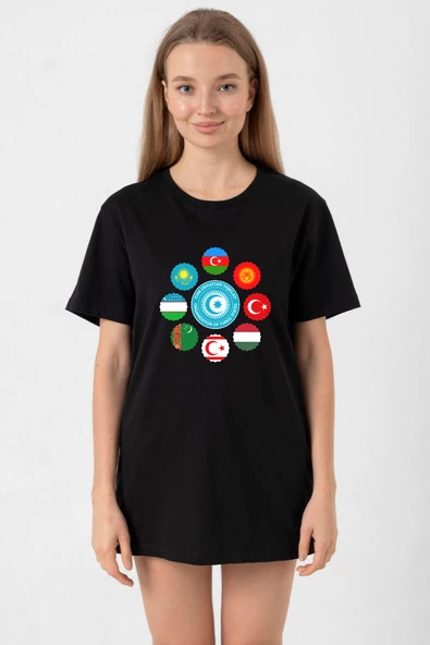 Türk Devletleri Teşkilat Siyah Kadın Oversize Tshirt ürün görseli 1