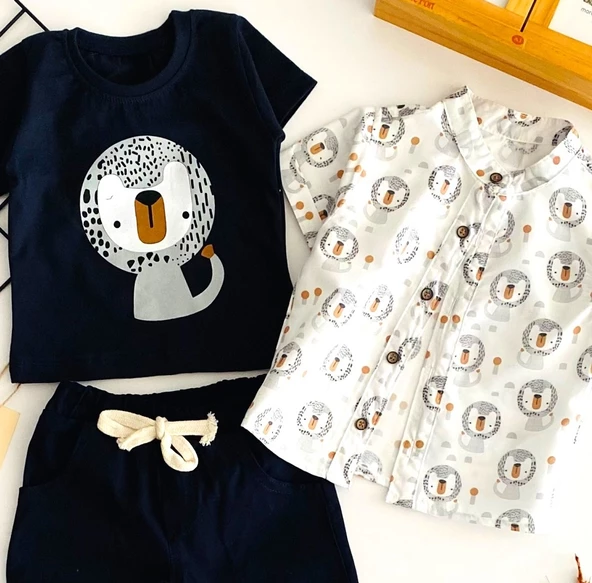 Neşeli Bebekler Aslan Baskılı Gömlekli Üçlü Takım - Resim 2