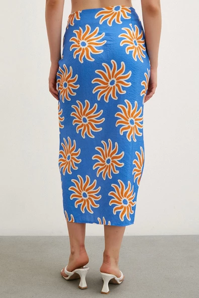 Fırfırlı Desenli Etek Mavi - 5