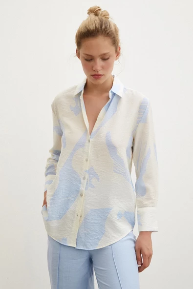 V Yaka Modal  Gömlek Mavi - Resim 5