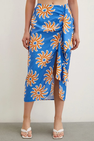 Fırfırlı Desenli Etek Mavi - 3