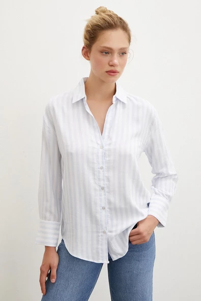 Çizgili Gömlek Mavi ürün görseli