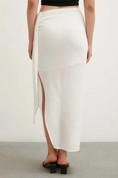 Önü Bağlamalı Etek Ekru - Resim 4