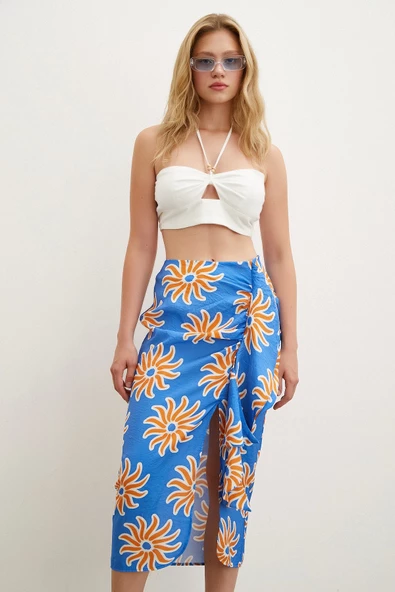 Fırfırlı Desenli Etek Mavi - 2