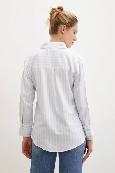 Çizgili Gömlek Mavi - Resim 6